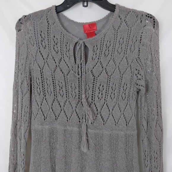 V Christina | Gray Taupe Crochet Knit Boho Layered Sweater | Size M - Picture 4 of 8